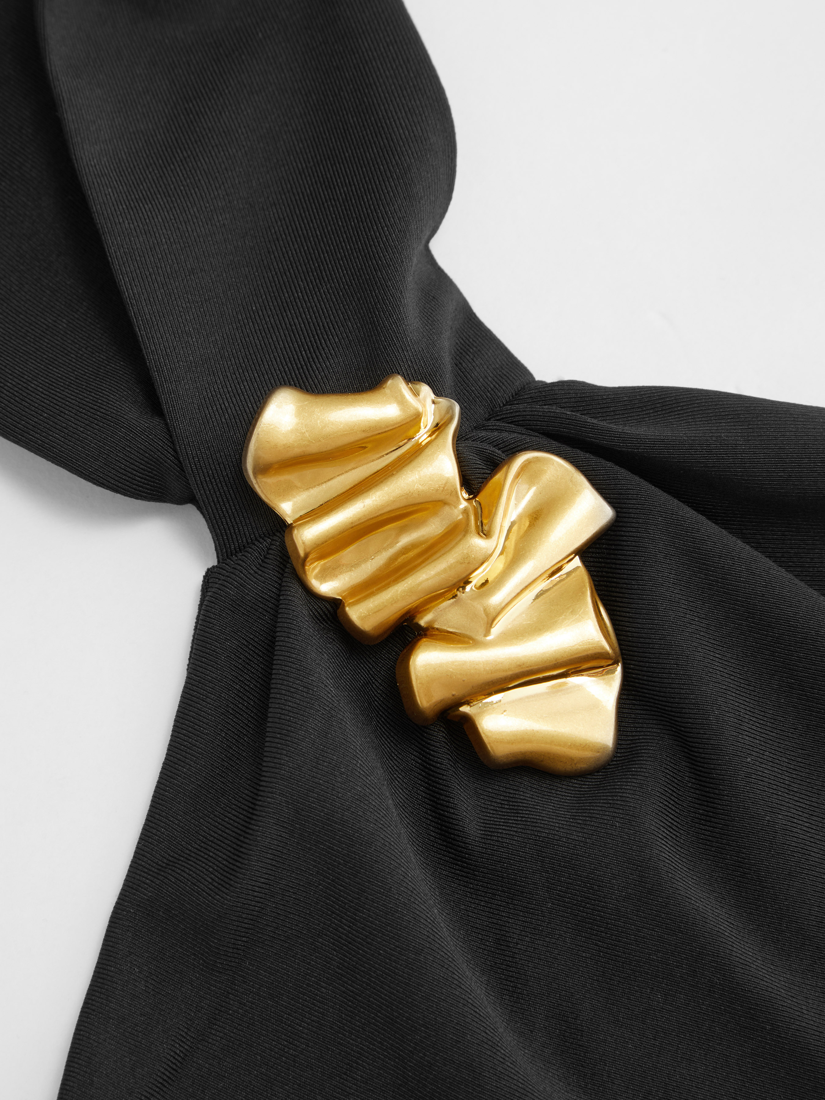 Halter Neckline Solid Metal Detail Ruched Tie Back Maxi Dress