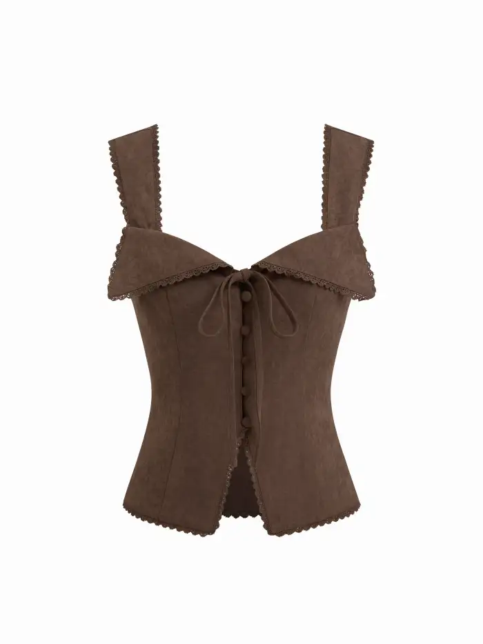 Woven Mandarin Collar Floral Split Ruched Cut Out Tank Top For Date