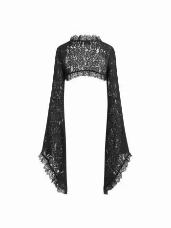 Blusa corta oversize con maniche a campana in pizzo e misto cotone