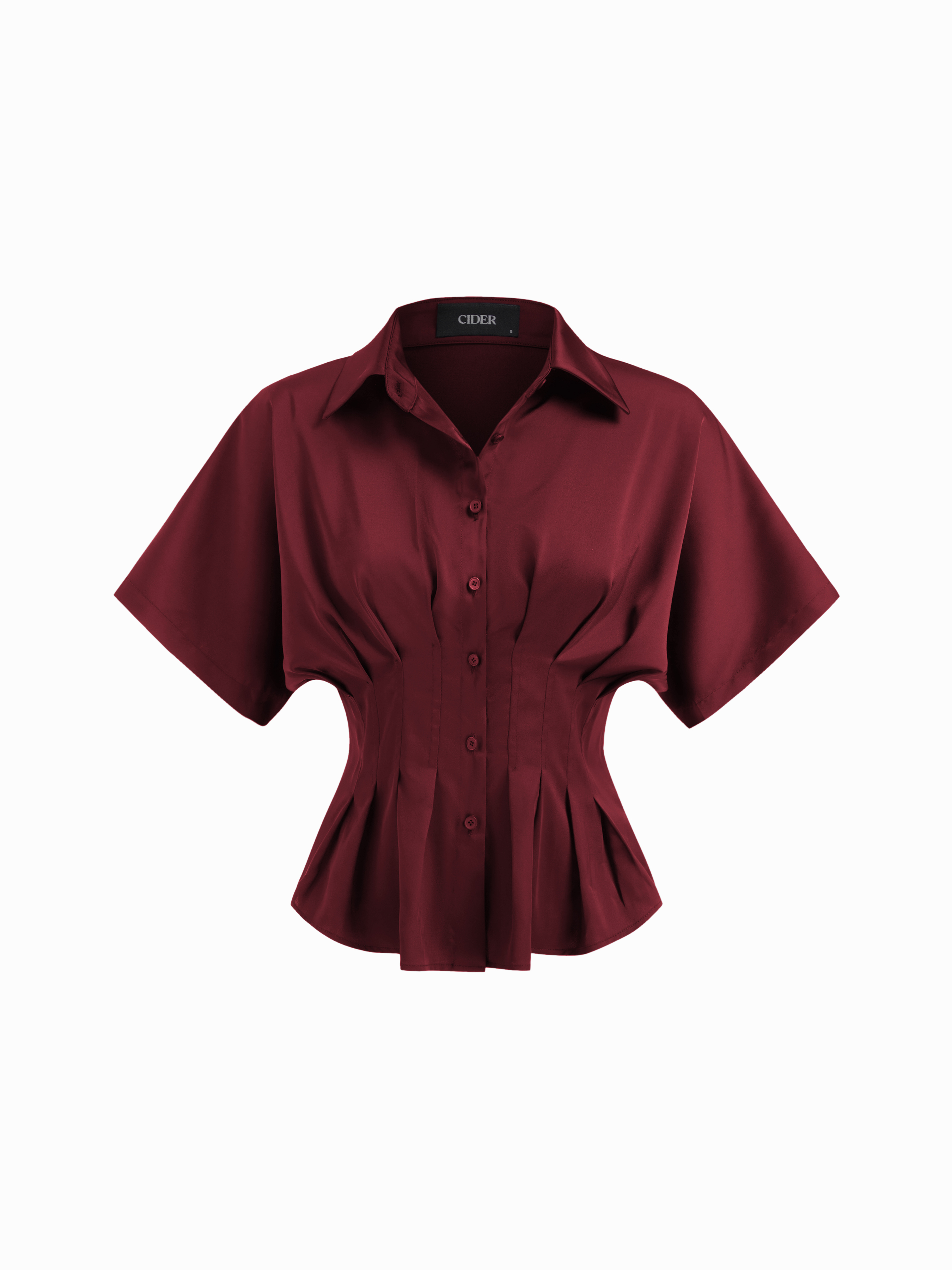 Satin Satin Collar Pleated Cinched Short Sleeve Shirt For Travail