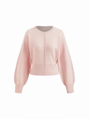 Knit Round Neckline Button Cinched Waist Oversized Cardigan