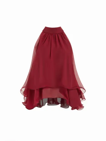 Blusa con Scollo all'Americana con Nodi e Orlo a Balze a Strati