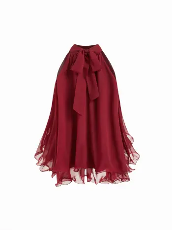 Blusa con Scollo all'Americana con Nodi e Orlo a Balze a Strati