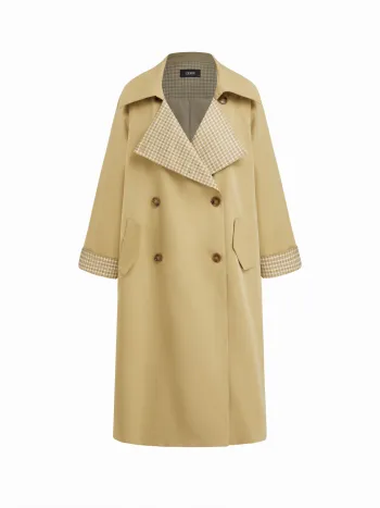 Trench coat doppiopetto a quadri con colletto in misto cotone