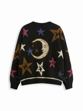 Strickiges Stern- und Mondmuster Oversized Oberteil Kurve & Plus
