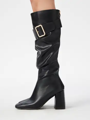 Preppy Classic Chunky Heeled Faux Leather Knee High Boots For Daily Casual Date Coffee Shop Work