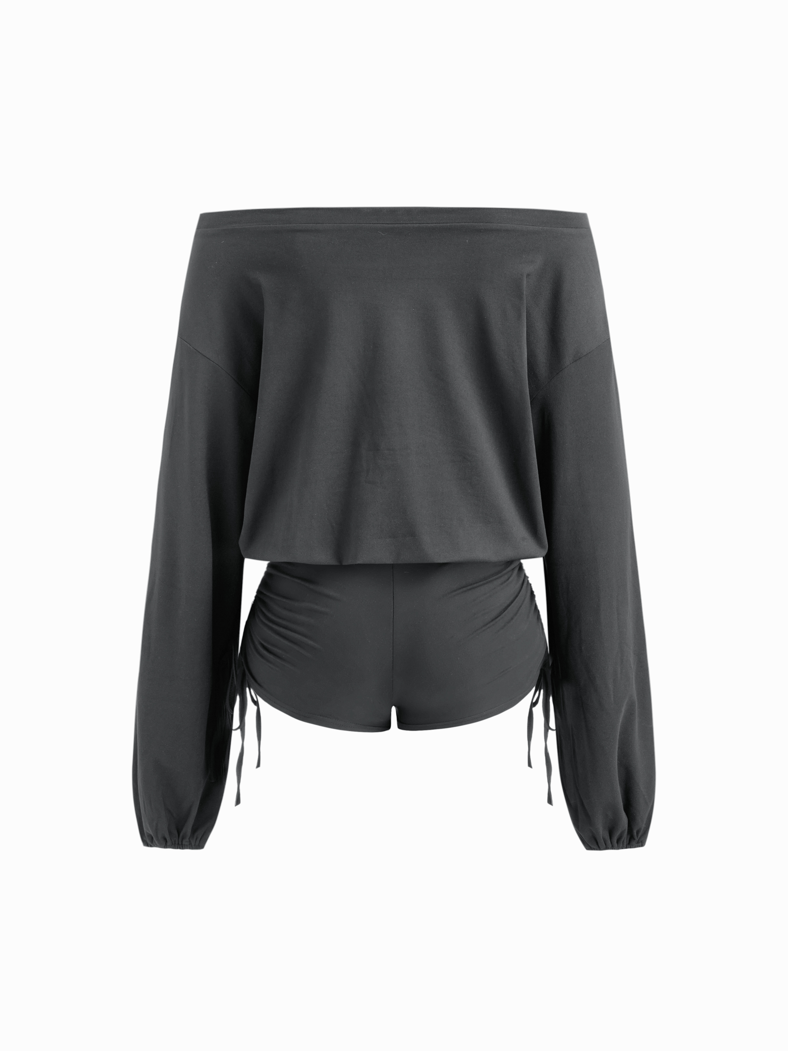 Knit Fabric Asymmetrical Neck Drawstring Romper For Daily Casual