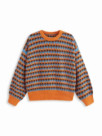 Strickiges, geometrisches Oversized-Top mit Kontrastborten Kurve & Plus