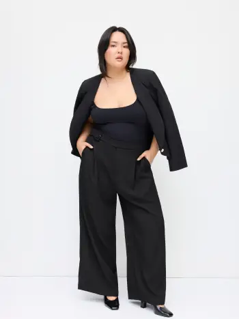 Pantaloni a gamba larga con cintura e vita elasticizzata a vita media Taglie comode e curve