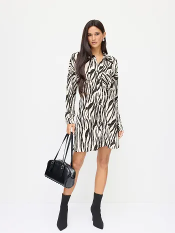 Zebrastreifen Hemdkleid mit Kragen und langen Ärmeln