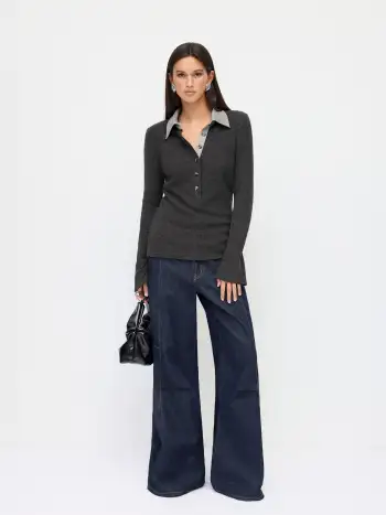 Two Tone Cotton Collar Striped Long Sleeve Bodysuit