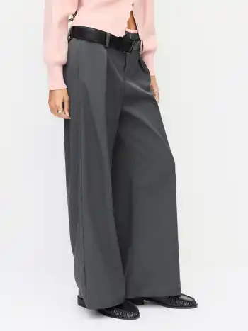 Low Rise Contrasting Binding Wide Leg Trousers With Belt