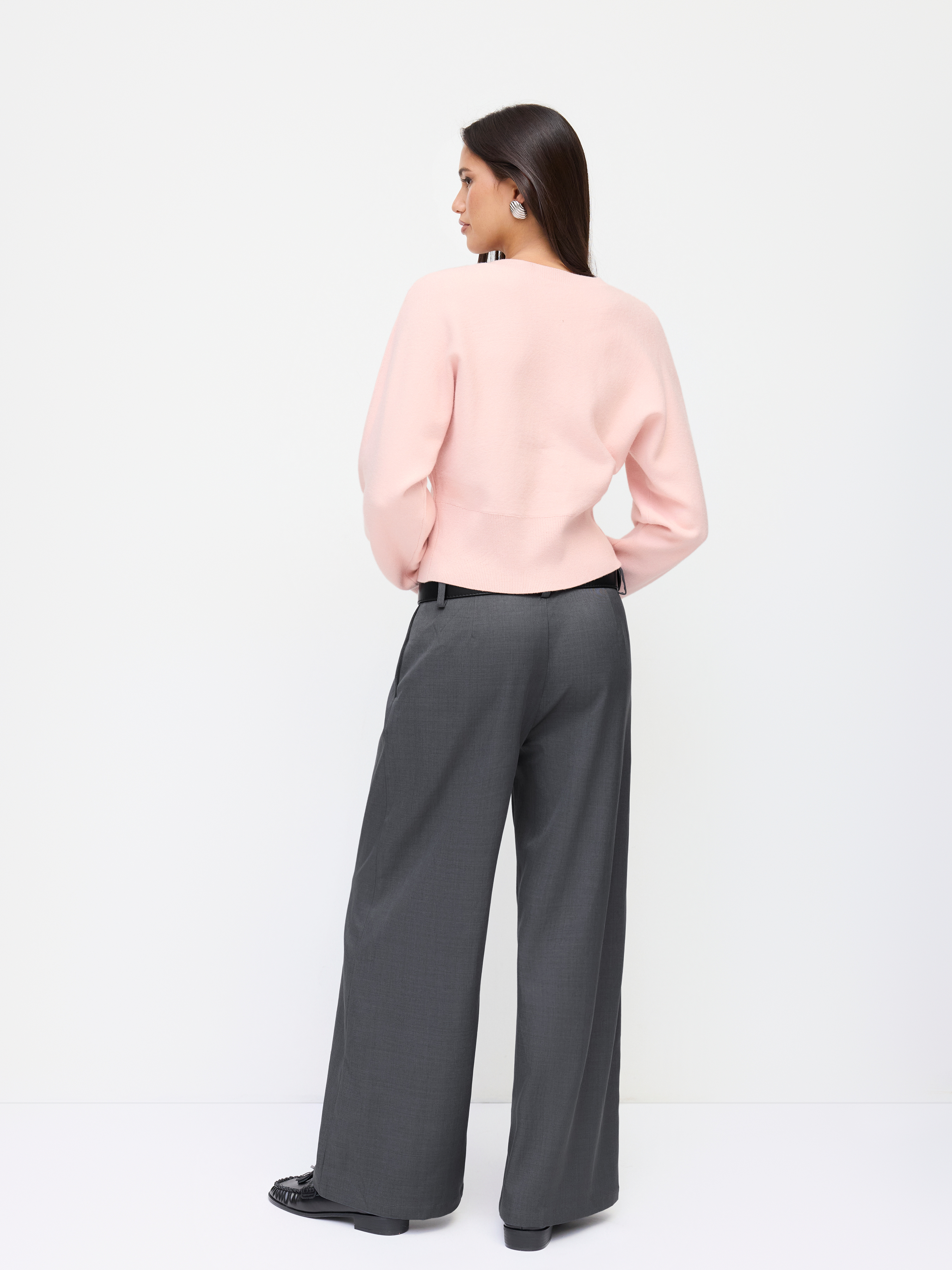 Knit Round Neckline Button Cinched Waist Oversized Cardigan