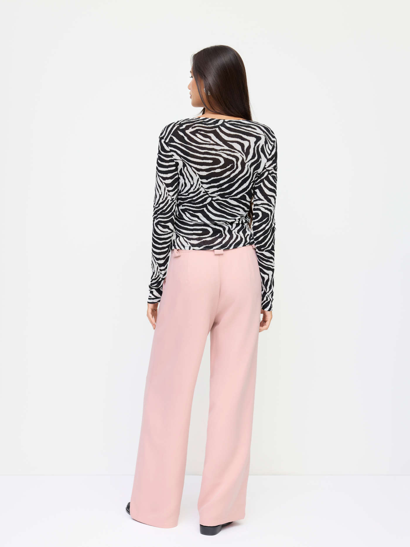 Two Piece Zebra Striped Asymmetrical Neck Long Sleeve Top With Cami Top