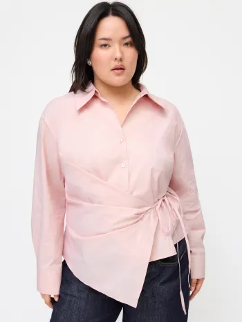 Blusa a maniche lunghe annodata sul colletto in 100% cotone Curve & Plus