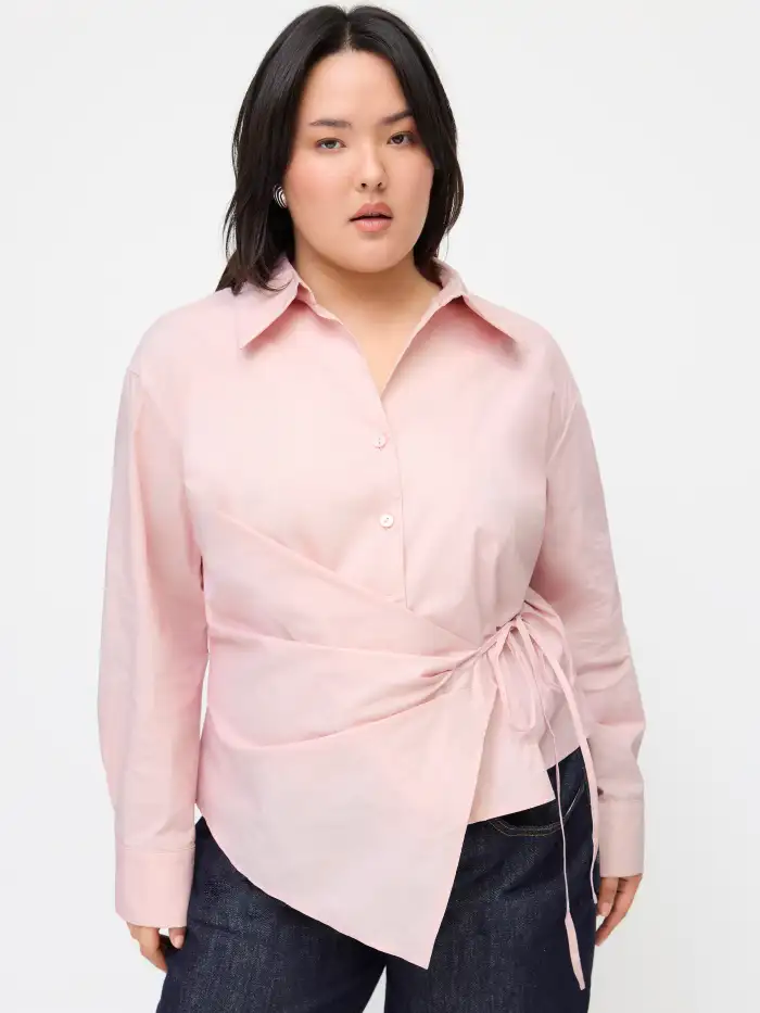 Mesh High Neck Lettuce Trim See-through Top Curve & Plus