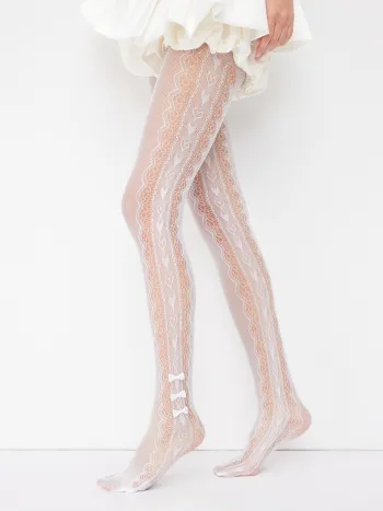 COLLANT IN PIZZO JACQUARD CON FIOCCO E CUORE