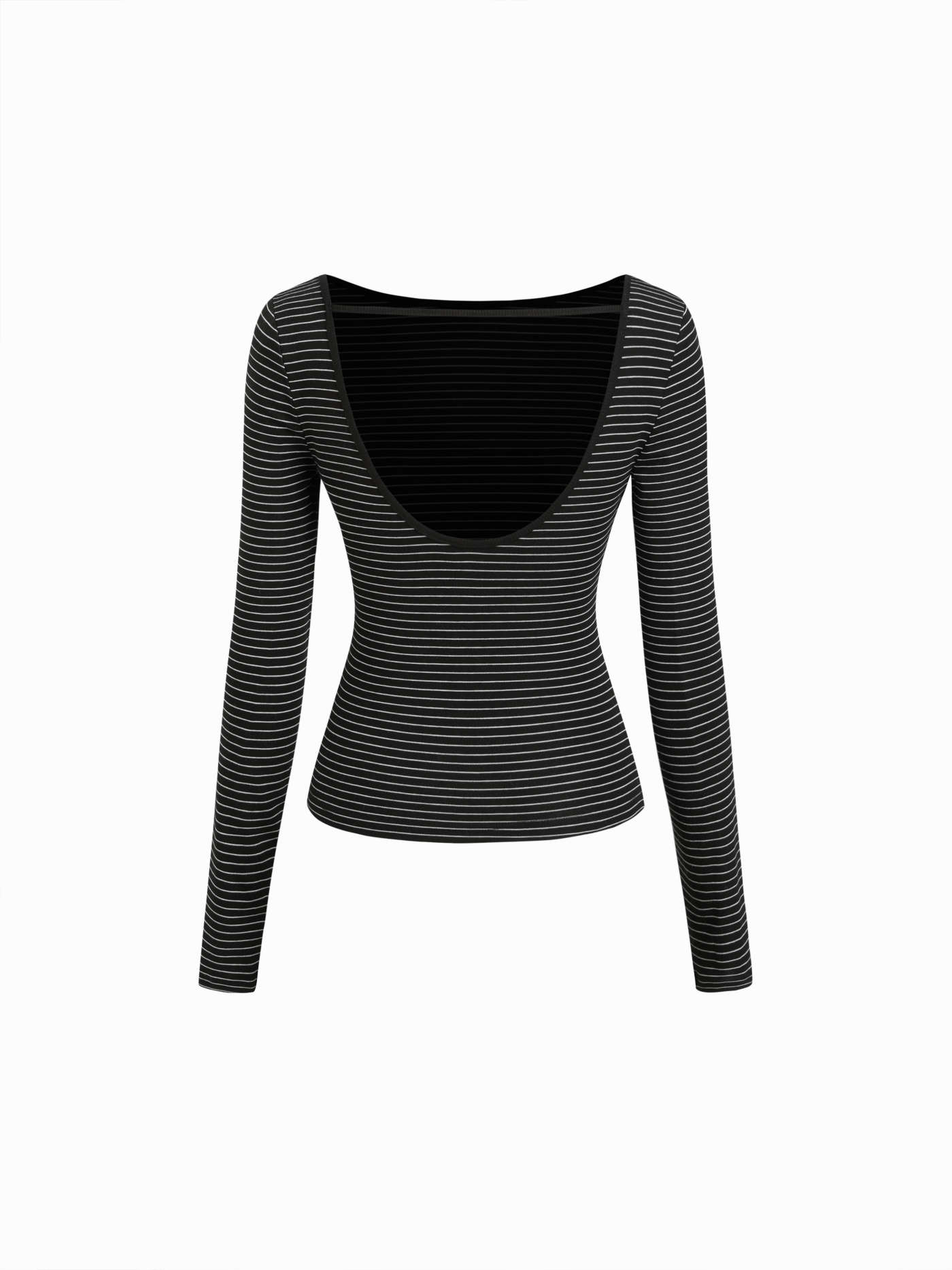 Jersey Striped Boat Neck Long Sleeve Backless Tee For Daily Casual