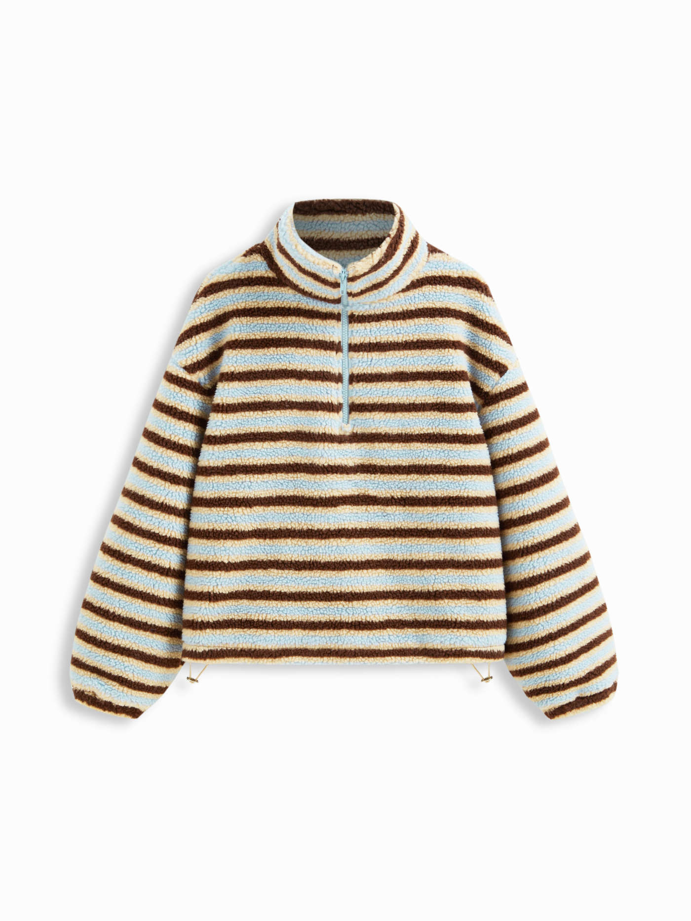 Fleece Stripe Stand Collar Drawstring Half Zip Oversized Sweatshirt