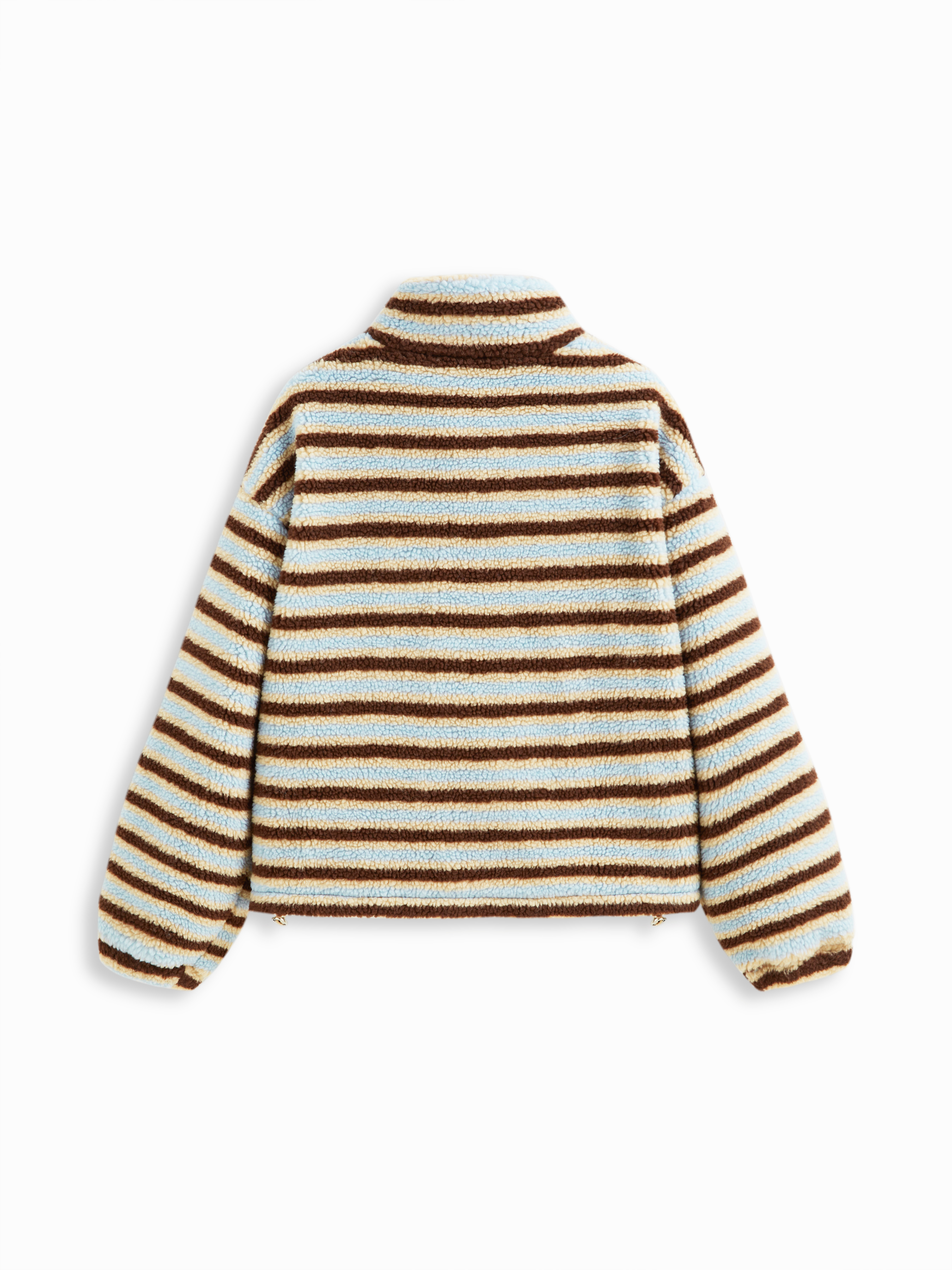 Fleece Stripe Stand Collar Drawstring Half Zip Oversized Sweatshirt Curve & Plus