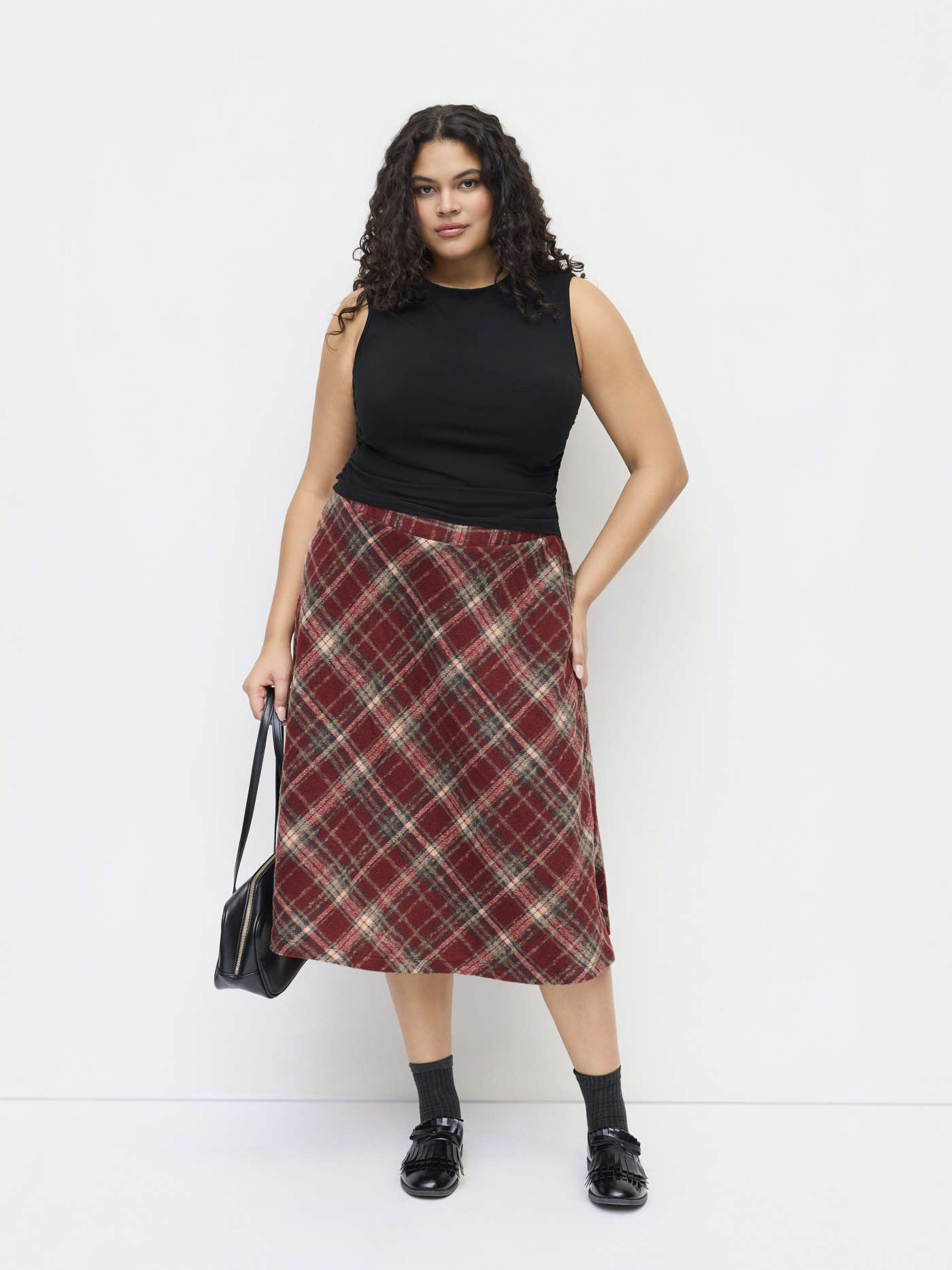 Wool-look Mid Rise Tartan Ruffle Hem Maxi Skirt Curve & Plus