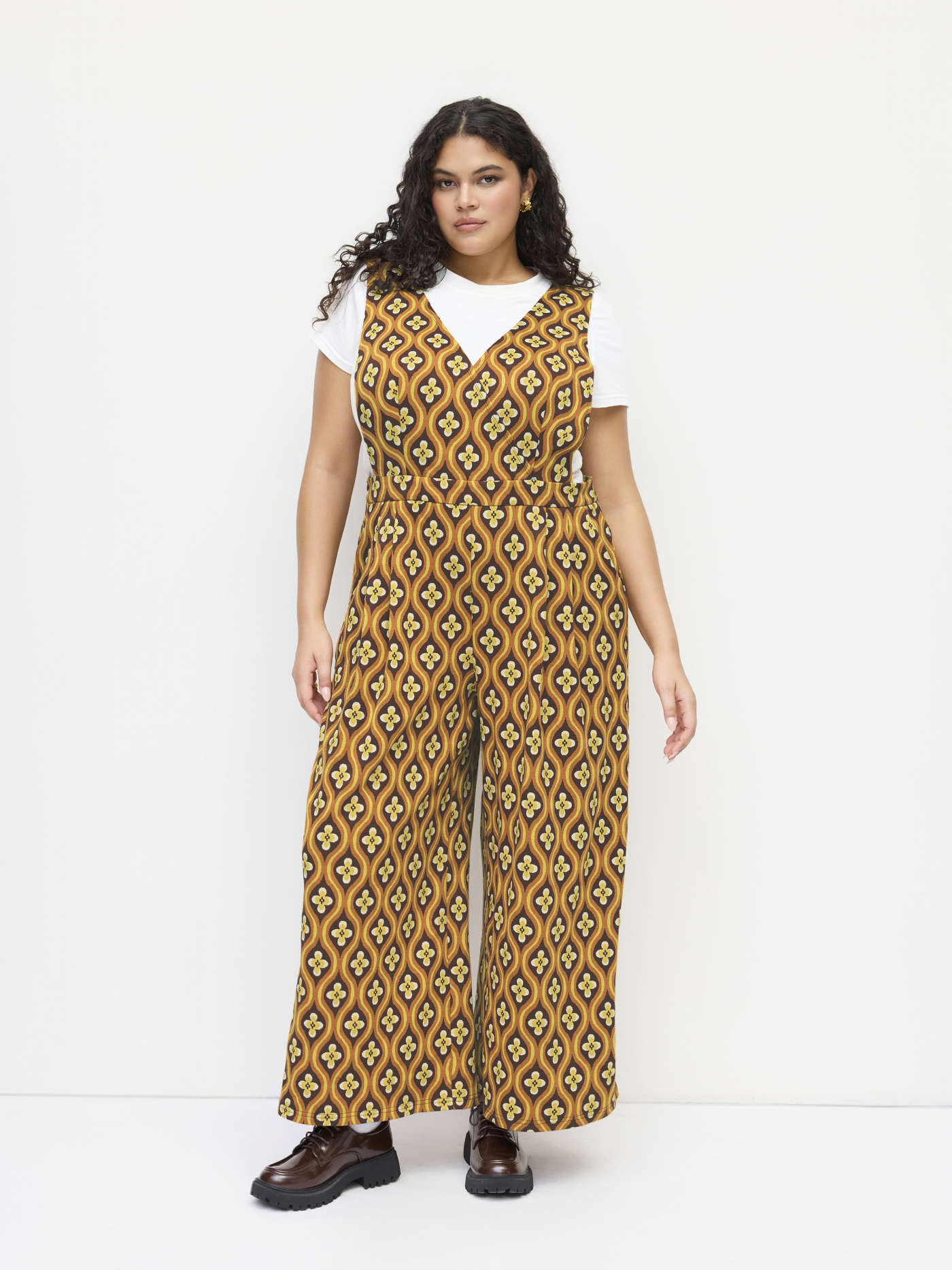 V-neck Floral Geometric Jumpsuit Curve & Plus