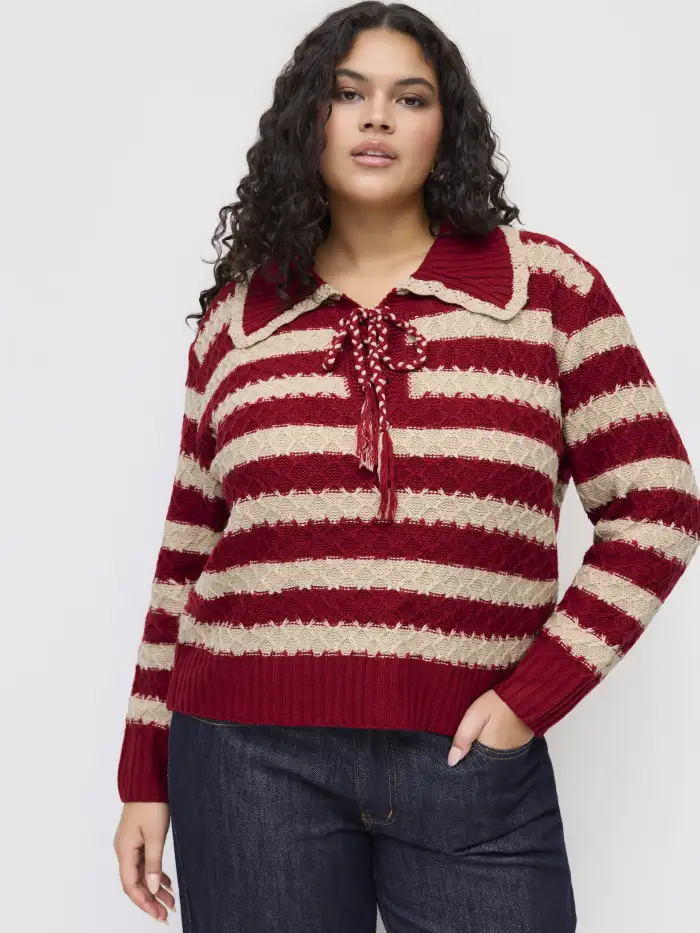 Knit Round Neckline Snail Bell Sleeve Oversized Top Curve & Plus