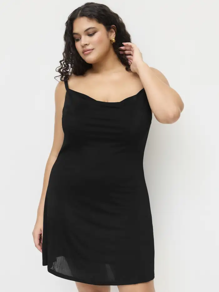 Woven Cowl Neck Backless Chain Detail Cami Mini Dress Curve & Plus For Date
