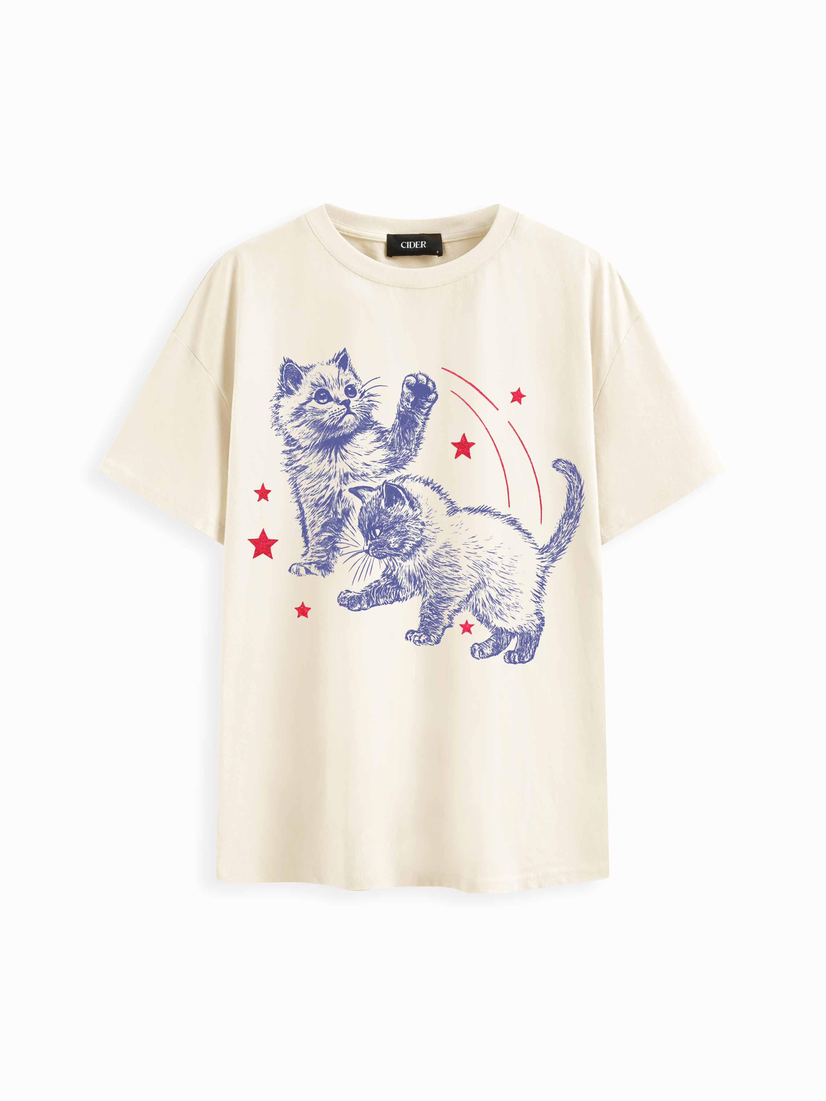 Cotton-blend Cat Oversized Short Sleeve Tee