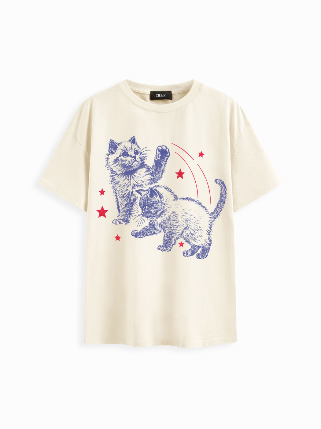 T-shirt oversize a maniche corte in misto cotone con gatto