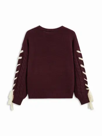 Kabelstrick-Sweater mit Schnürung und Knoten, Oversize, Kurve & Plus