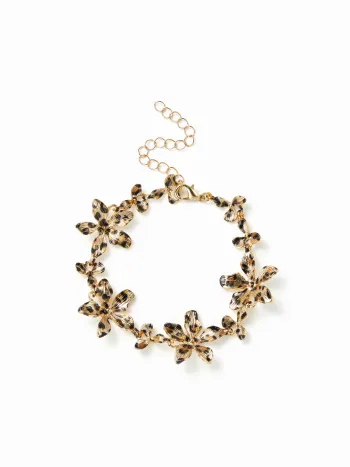 BRACCIALE A CATENA CON FIORI E STAMPA LEOPARDATA