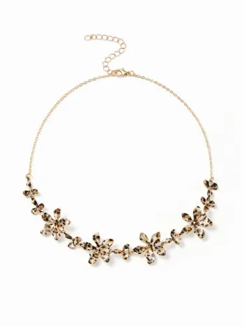 COLLANA CON CATENA DI FIORI E STAMPA LEOPARDATA