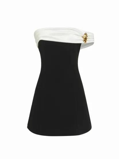 Two Tone Zipper Ruffle Mini Dress