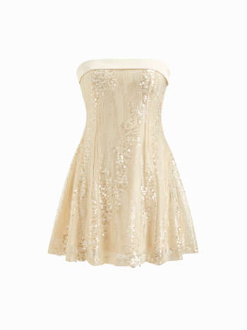 Sequins Fold Over Tie Back Mini Bandeau Dress