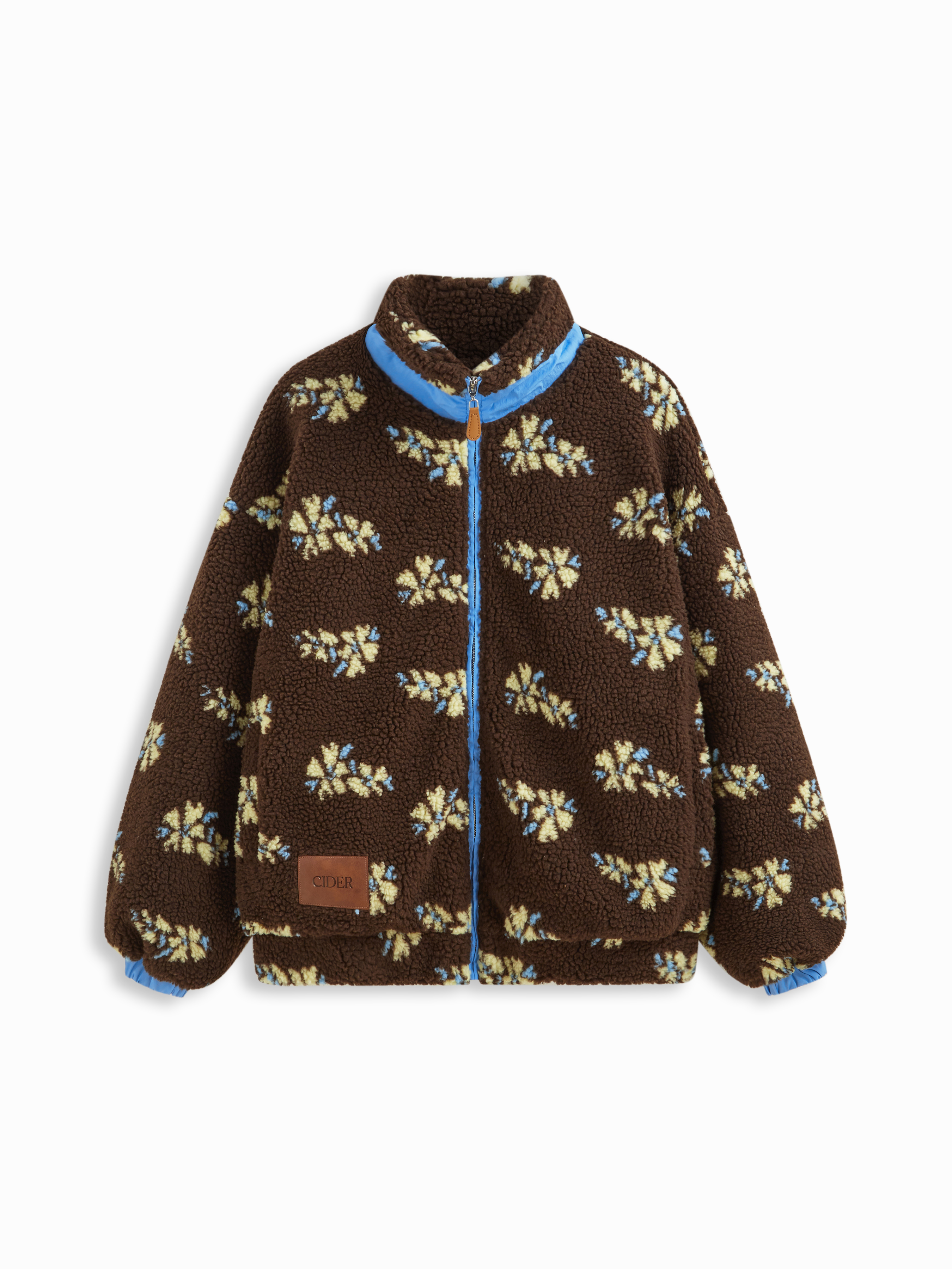 フリース フリーススタンドカラー花柄ポケットジャケット For