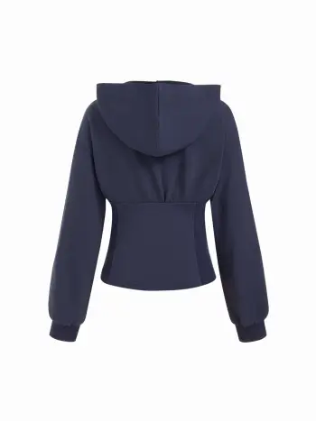 Felpa con cappuccio in misto cotone a quadri con applicazioni a forma di stella e zip con coulisse in vita