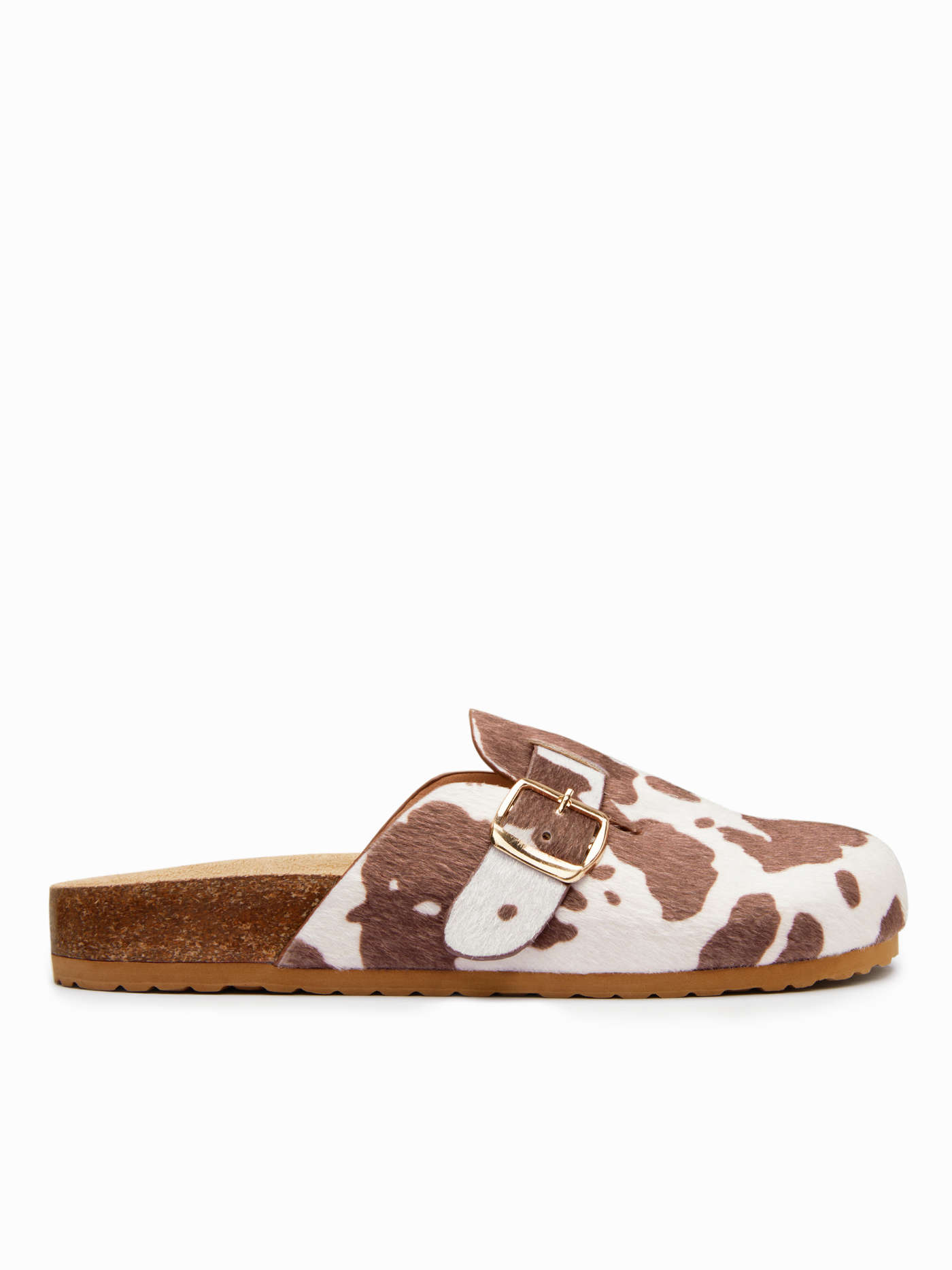 COWHIDE PRINT FAUX SUEDE MULE FLATS