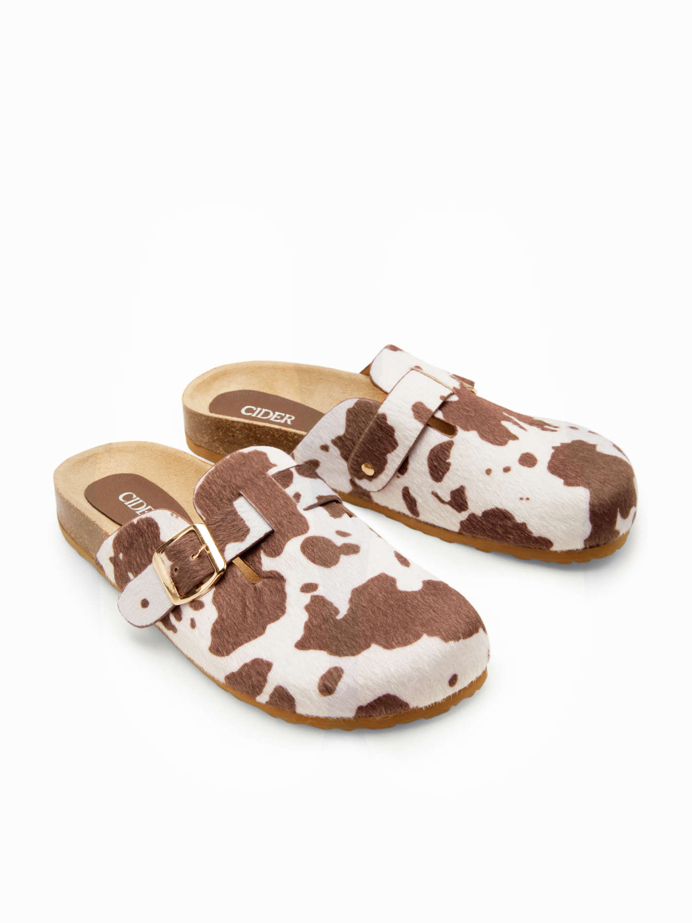 COWHIDE PRINT FAUX SUEDE MULE FLATS