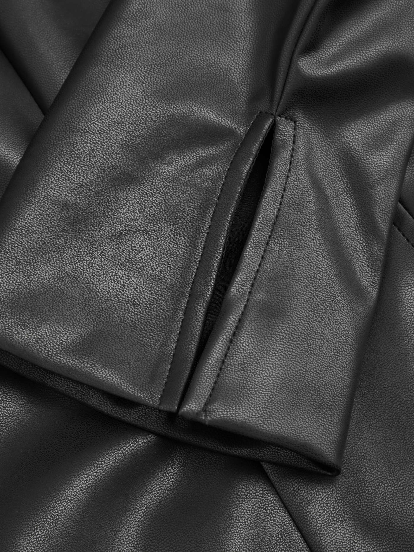 Faux Leather Collar Bell Sleeve Tie Front Bow Jacket