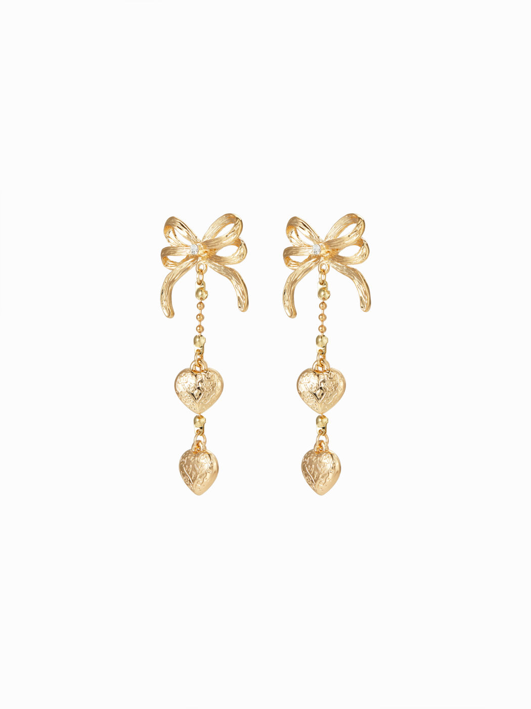 TEXTURED BOWKNOT & HEART DROP EARRINGS