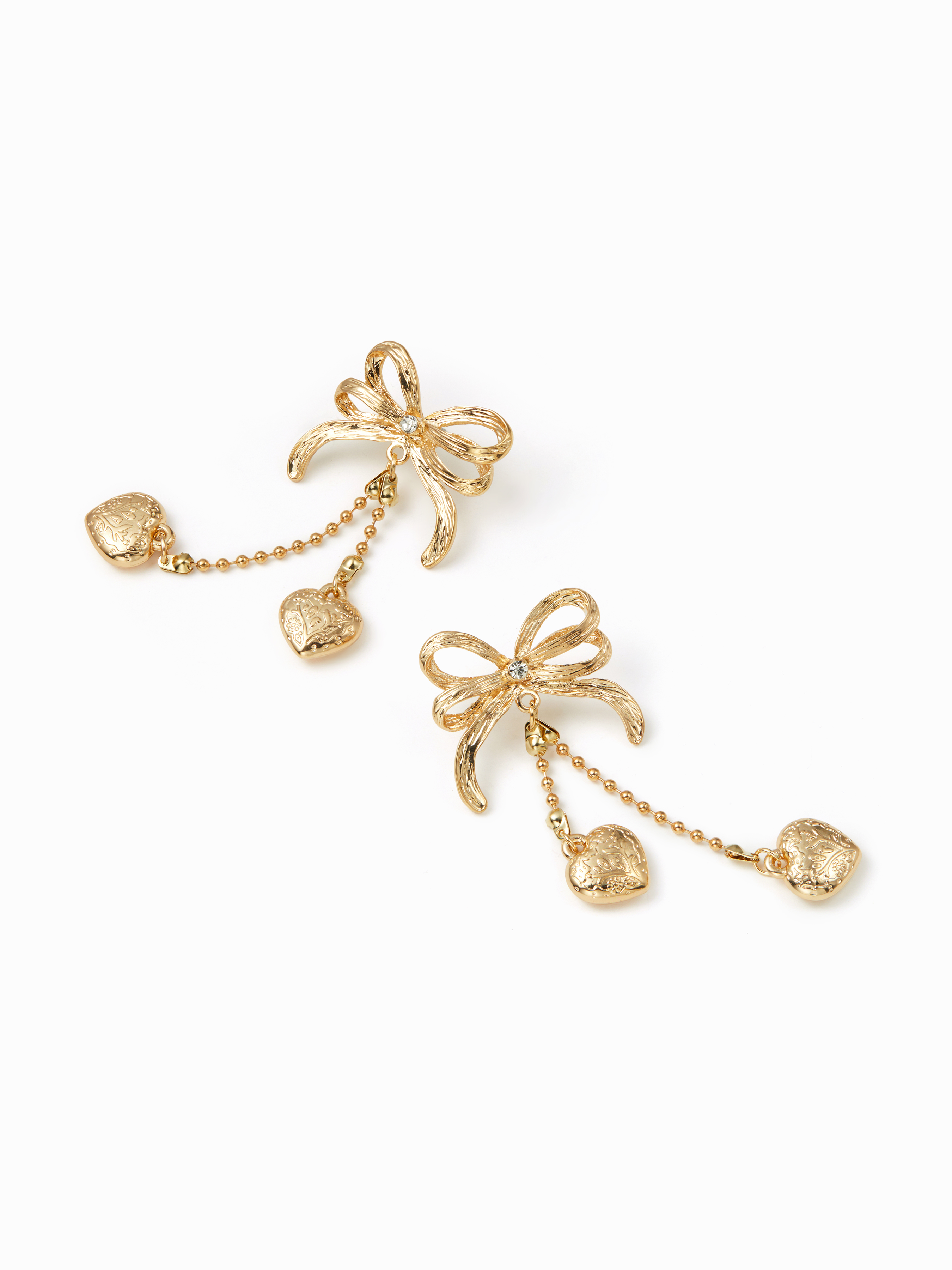TEXTURED BOWKNOT & HEART DROP EARRINGS