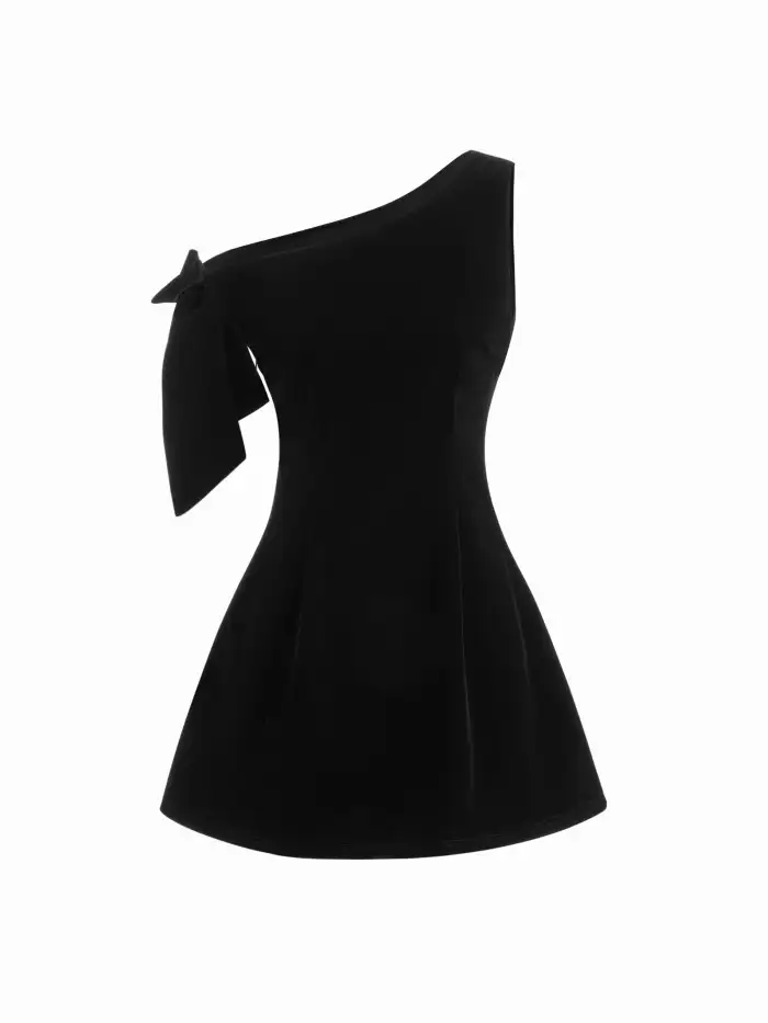 Velvet Velvet Boat Neck Bow Backless Mini Dress For Date Party/Clubbing