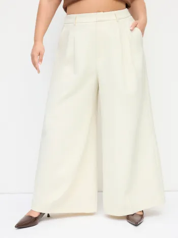 Pantalones de pierna ancha y plisados de subida media Curvy