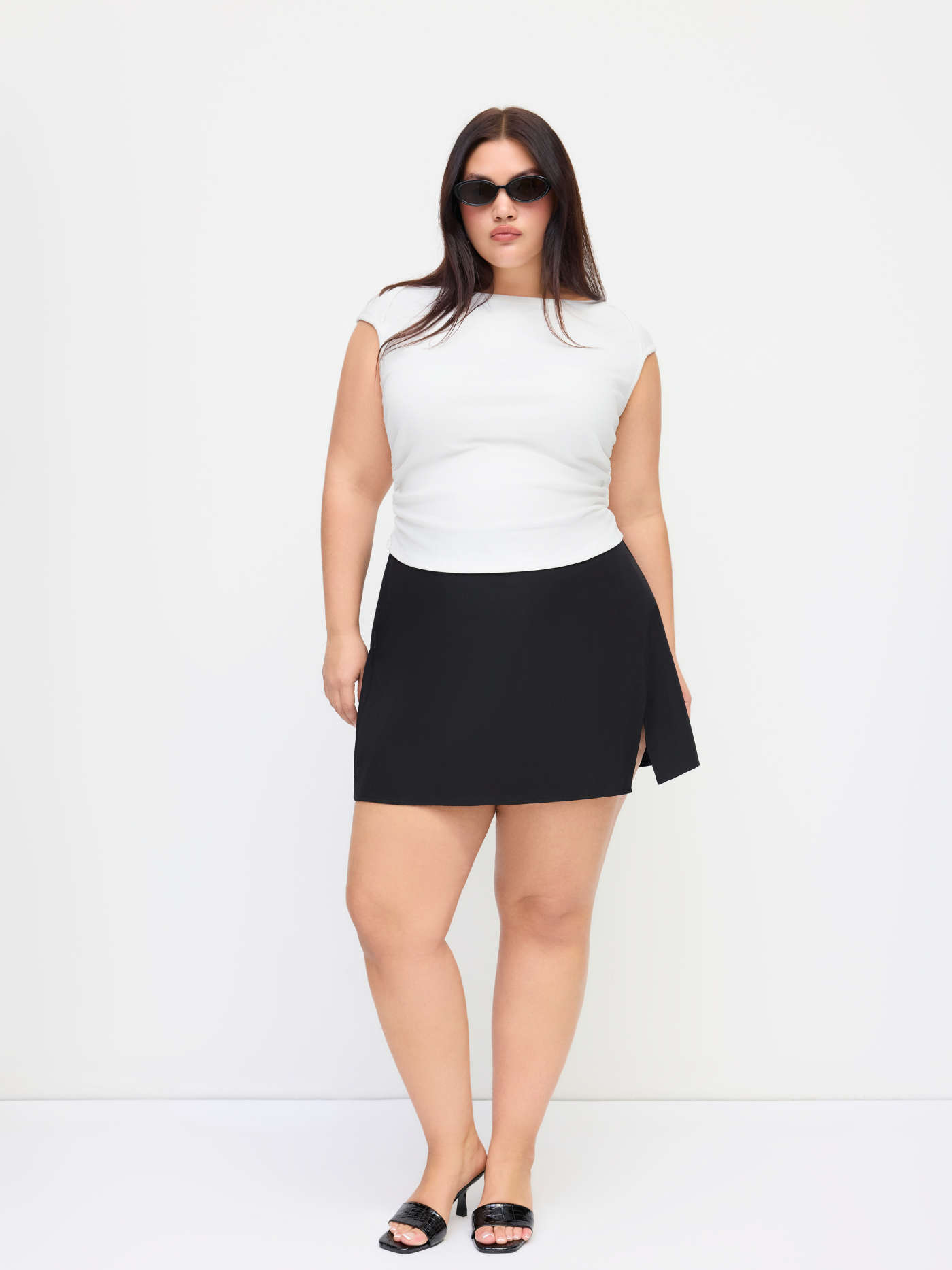 Mid Rise Split Mini Skirt Curve & Plus