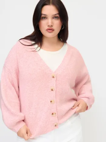 Strickpullover aus Wollmischung mit V-Ausschnitt und Laternenärmeln Kurve & Plus