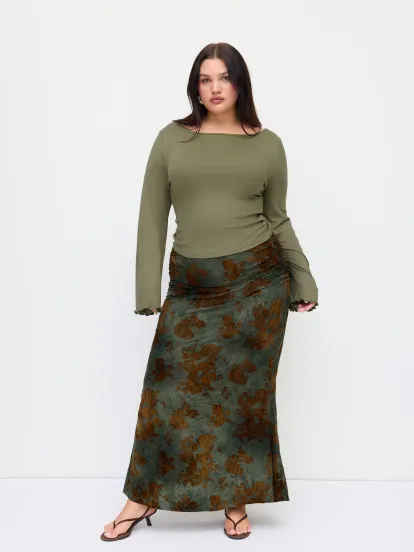 Knit Fabric Knit Solid Cami Split Midi Dress & Crop Top Curve & Plus
