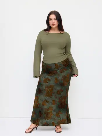 Woven Sweetheart Floral & Fruit Graphic Knotted Shirred Cami Top Curve & Plus