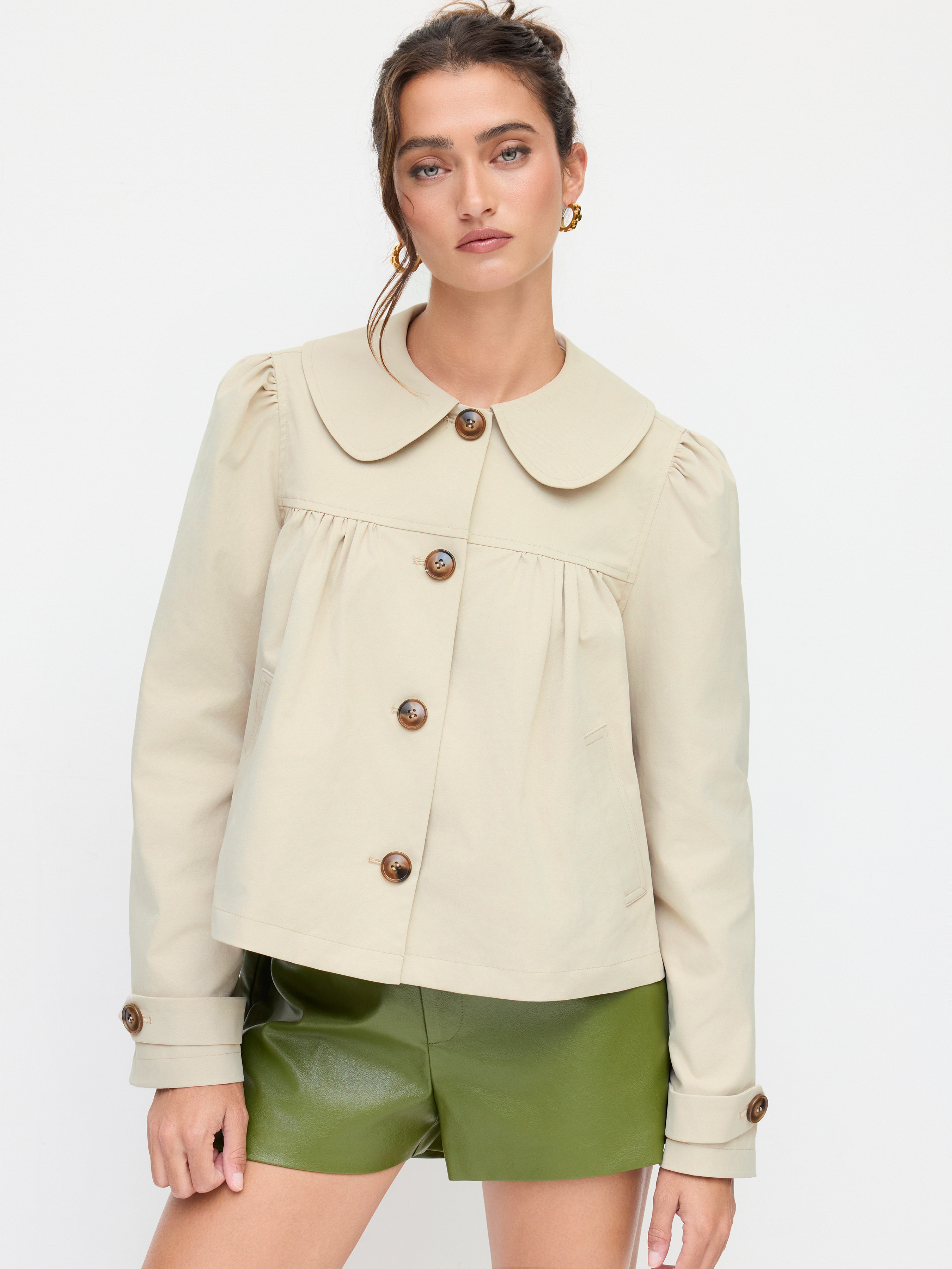 Peter Pan Collar Ruched Oversized Jacket