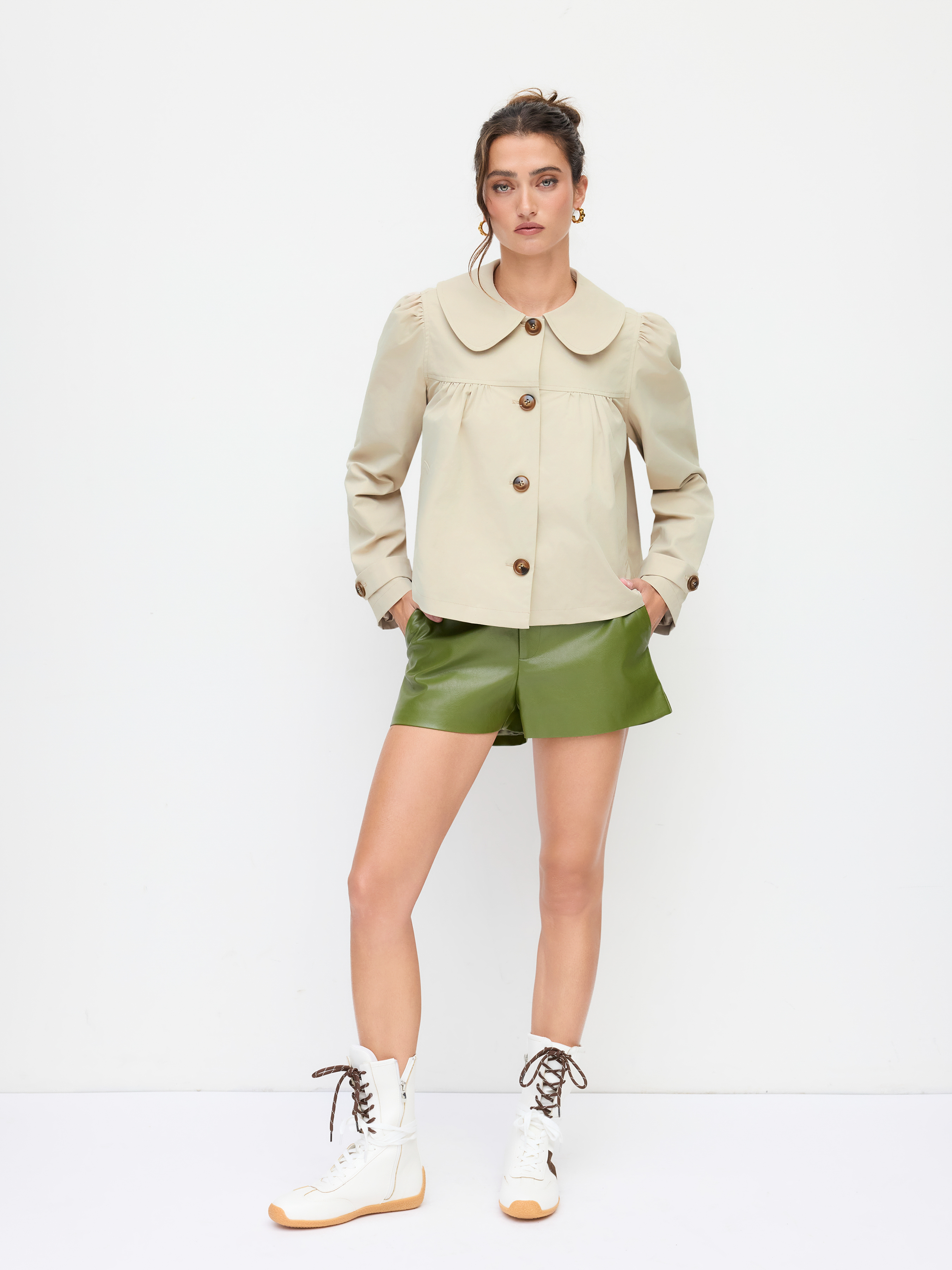 Peter Pan Collar Ruched Oversized Jacket